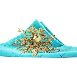 Anneaux de serviette bleus perlés dorés faits à la main, décor de table de mariage écologique, conception personnalisée, en vrac et en gros disponibles - Product Image 1