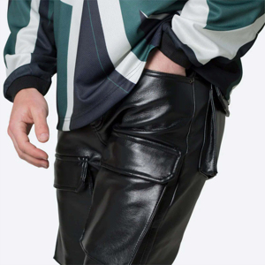 Streetwear Black <b>Cargo</b> <b>Leather</b> <b>Pants</b> Breathable Heavyweight Pu Faux <b>Leather</b> <b>Cargo</b> <b>Pants</b> Boys - Product Image 3