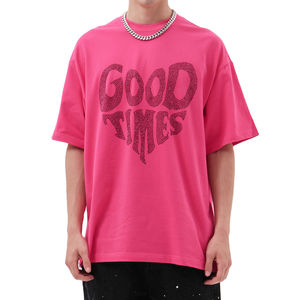 T-shirt à manches courtes en coton de haute qualité, streetwear d'été, surdimensionné, transfert thermique, strass, impression numérique - Product Image 3