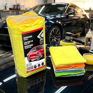 Lot de 36 serviettes de detailing auto en microfibre épaisse 40x40cm 300gsm, avec fonction double face (poil long et poil court) - Product Image 1