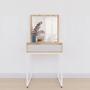 Mini Minimalist Dressing <b>Table</b> with Iron Legs BTD68010 Solid Wood and MDF Chest of Drawers for Living Room Oak Style - Product Image 4