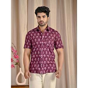 Chemise à manches courtes pour homme, imprimé floral, coton respirant, popeline et satin, taille XL, offre ODM - Product Image 1