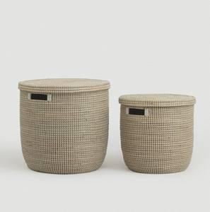 Cesta tejida de algas marinas de paja con asas de agujeros para almacenamiento en el hogar - Product Image 6