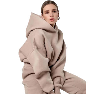 Venta caliente invierno sólido manga completa más tamaño sudaderas con capucha jogging mujeres chándal conjunto de dos piezas - Product Image 1