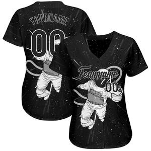 Custom Black Black-White <b>3D</b> Pattern <b>Design</b> Astronaut Authentic Baseball Jersey - Product Image 3