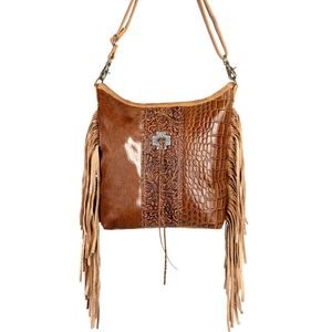 Sac à bandoulière en cuir de vachette fait à la main pour femmes nouveau Style Boho Western Vintage avec doublure en toile imprimée Crocodile fermeture à glissière - Product Image 1