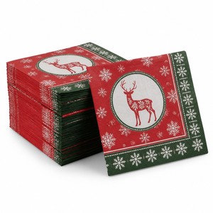 Serviettes de table imprimées de Noël, motif cerf et flocon de neige, serviettes en papier jetables, décoration de table de fête, fournitures pour fêtes - Product Image 1