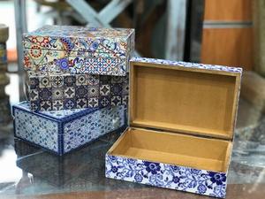 Élégantes boîtes de rangement en bois pliables rectangulaires personnalisées avec couvercles imprimés pour bijoux, souvenirs et cadeaux - Product Image 2