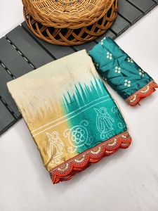 Hermoso Sari multicolor de seda Gajji con estampado de Bandhej para ropa de fiesta de boda para mujer y niña con blusa étnica elegante - Product Image 3