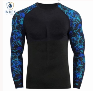 INDEX APPAREL Men's Long Sleeve O-Neck Quick Dry Slim Fit Sporty <b>T</b>-Shirt Knitted Polyester <b>Blue</b> Pattern Regular Length - Product Image 1