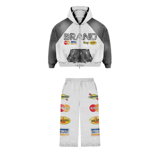 Ensemble de survêtement personnalisé d'hiver 2026 de haute qualité, sweat à capuche zippé avec poche latérale, effet délavé soleil, 100% coton, impression personnalisée - Product Image 4