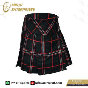 กระโปรงทรงบิลลี่อัดพลีทของผู้หญิงทรงสูงผ้าตาหมากรุกแบบดั้งเดิมพร้อมสายรัดหนังและเครื่องดนตรี - Product Image 2