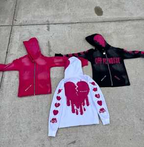 Sweat à capuche zippé personnalisé Sweat à capuche de créateur luxueux Sweats à capuche graphiques brodés Sweat-shirt à fermeture éclair du fabricant personnalisé - Product Image 1