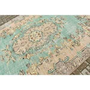 Tapis turc vintage patchwork, écologique, avec support en latex, 6,3x10,1 pieds, grand tapis en laine persane vert et marron - Product Image 5