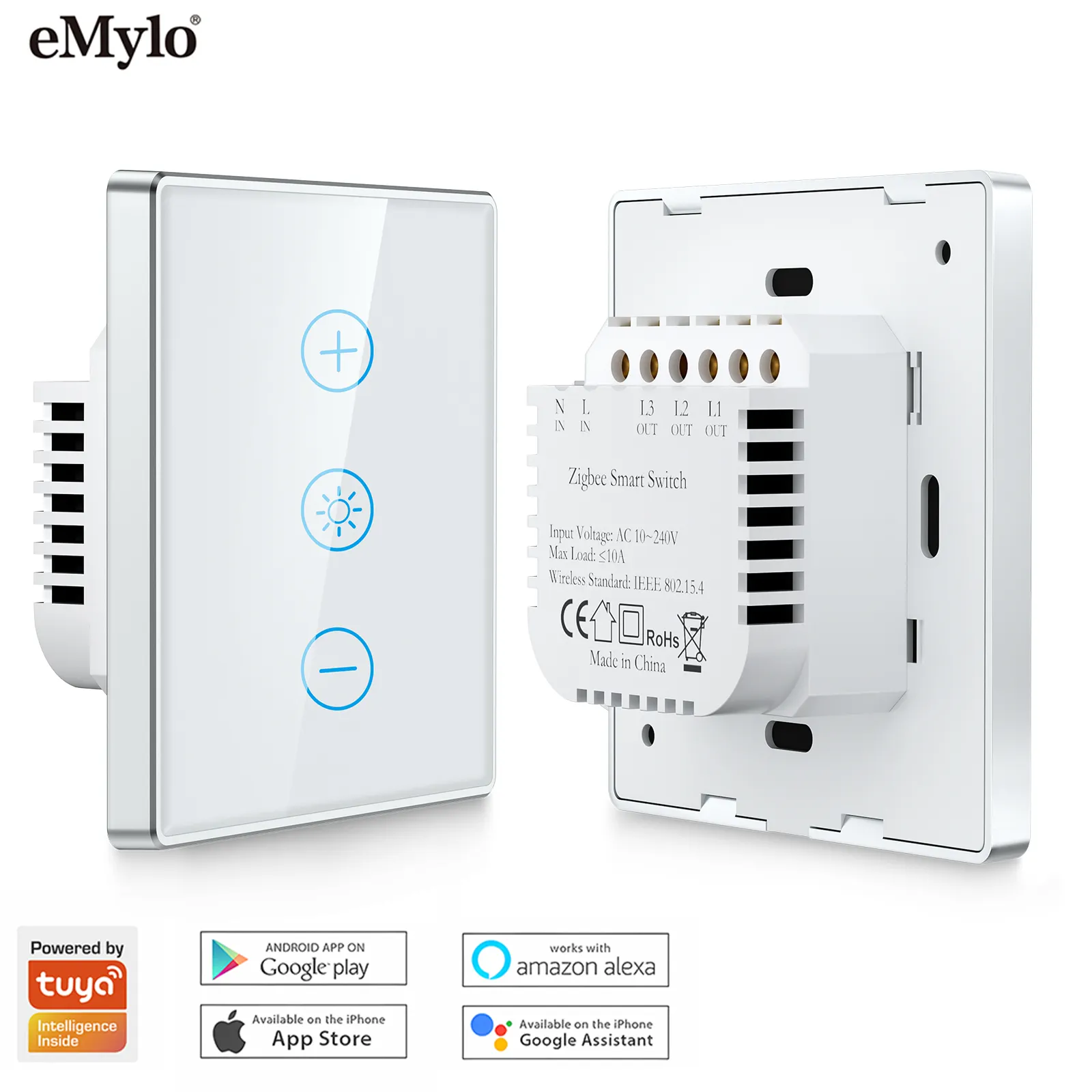 eMylo US-Standard WLAN-LED-Dimmerschalter 240 V, intelligenter Touch-Dimmerschalter, Led-Touch-Dimmerschalter