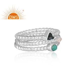 Venta caliente fina plata esterlina Natural Multi piedra preciosa declaración banda anillo joyería para mujer regalo para ella - Product Image 2