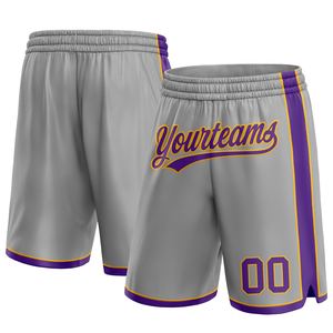 Industrie Direct Engro Short de basket-ball personnalisé 100% polyester gris uni violet-or vêtements de sport authentiques - Product Image 1
