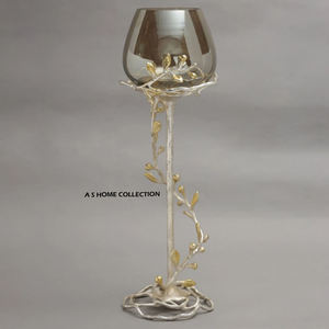 Best Leafy Design Available High Quality Metal and Glass Candle <b>Holder</b> Shiny <b>Gold</b> Color For Home Hotel Interiors or Events - Product Image 1