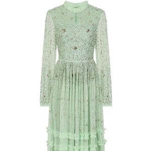 Robe de soirée de bal de haute qualité à manches longues, ornée de perles, de sequins et de broderies florales, coupe longue, forme de corps, antistatique, style A - Product Image 1