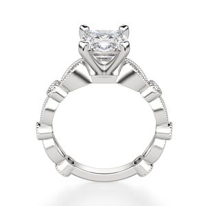 Bague de fiançailles vintage en diamant taillé coussin avec accents pour femme - Product Image 3