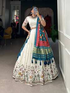 Navratri Festival Especial Khadi Algodón Seda Lehenga Choli con trabajo de hilo para ropa de fiesta de mujeres indias - Product Image 4