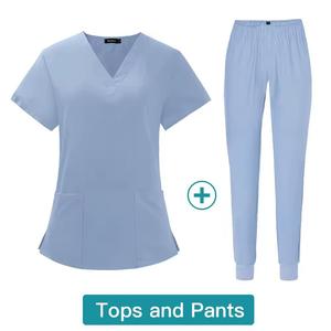 Women's Medical <b>Scrubs</b> Nurse Uniform <b>Top</b> Woven Fabric <b>Scrub</b> Sets for Hospitals OEM Service Available - Product Image 2
