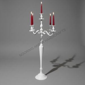 Candelabre à 5 bras en aluminium blanc, fait main, grand, pour décoration de mariage et de maison, style européen moderne, couleur personnalisable - Product Image 3