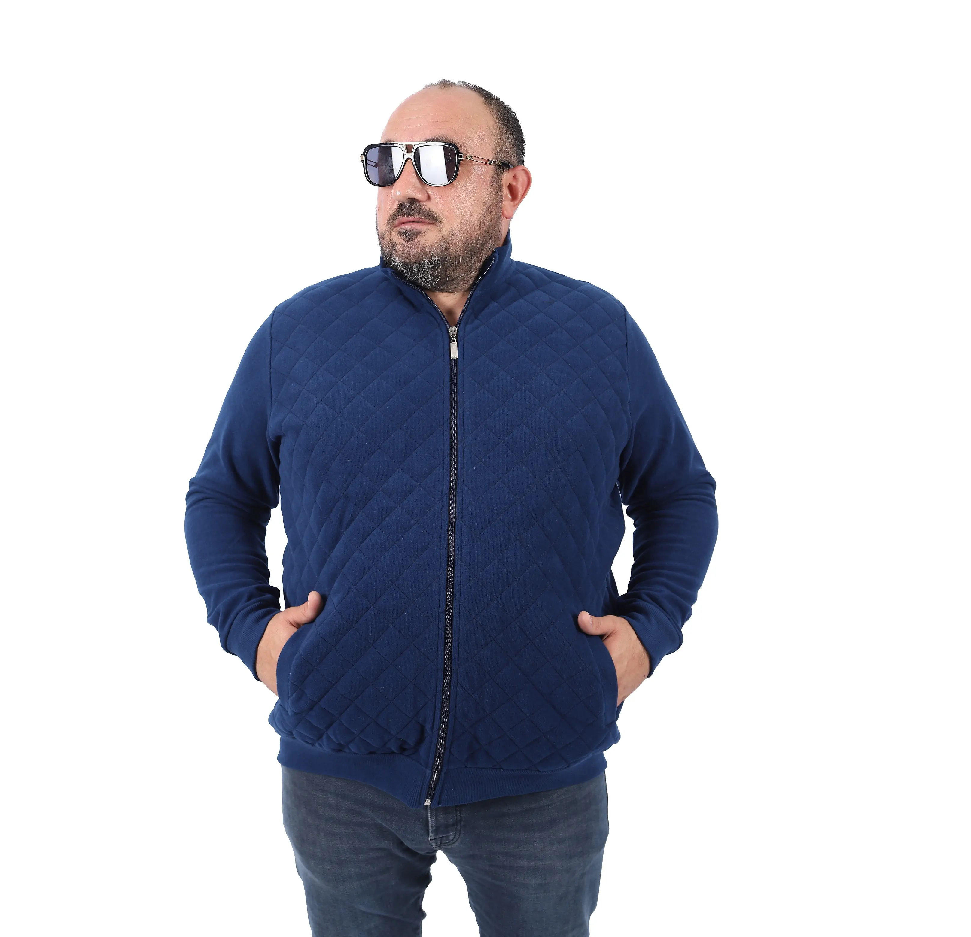 पुरुषों के कपड़ों की प्लस आकार Zippered कपास जैकेट नीले रंग जेब उच्च नरम गुणवत्ता आकस्मिक
