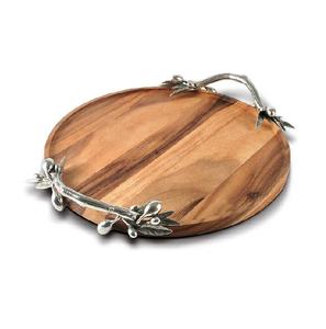 Plateau rond en bois plateau de service alimentaire plateau d'accessoires de cuisine avec poignées plat en bois fait à la main plateau de nourriture pour la cuisine à la maison - Product Image 2