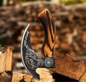 Hache à pizza Viking en acier au carbone forgé à la main personnalisée en gros hachette en acier Damas avec manche en bois pour la coupe pour le camping - Product Image 2