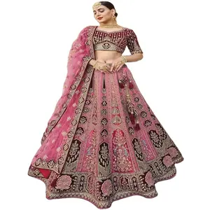 Dgb 수출 인도 결혼식 의류 빛 핑크 Lehenga Choli 멀티 컬러 신부 패션 신부 Lengha 최신 디자인 2023