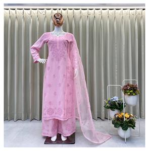 Top brodé en rayonne de créateur à la mode avec ensemble Plazo et Dupatta costume de travail en fil de coton ethnique indien pour vêtements de fête pour femmes - Product Image 1