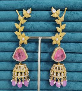 Magnifiques boucles d'oreilles Polki Jhumki, idéales pour les mariages, les soirées, un look luxueux, qualité supérieure, dernier design, boucles d'oreilles à double pierre - Product Image 4