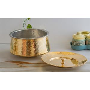 IndianArtVilla Brass Hammered <b>Cooking</b> <b>Pot</b> with Lid and Tin Lining- Traditional Cookware for Home, Hotel & Restaurants - Product Image 2