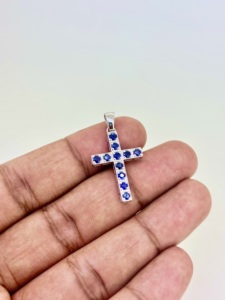 925 Plata de Ley Natural Azul zafiro facetado piedra preciosa Cruz forma sagrada colgantes collar joyería fina mujeres niñas fiesta - Product Image 3