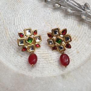 Colorful Kundan Gold Plated <b>Drop</b> <b>Earrings</b> <b>Red</b> Green Stone Ethnic Party Jewelry for Women Indian Traditional <b>Earrings</b> - Product Image 4