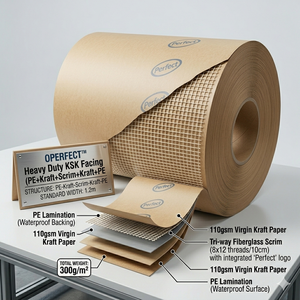 <span class=keywords><strong>Papier</strong></span> <span class=keywords><strong>Kraft</strong></span> Renforcé OPERFECT 300g Robuste avec Stratification PE KSK pour Isolation Extérieure Industrielle et Ignifugation d'Entrepôts - Product Image 2