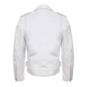 Chaqueta de Cuero Blanca Estilo Moto, Ajustada, para Hombre, con Cierre, Bolsillos con Cremallera, Cintura con Cinturón, Ecológica, Personalizable, ODM (Liso) - Product Image 3