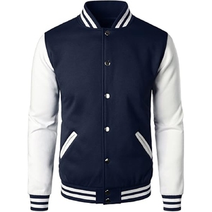 Chaqueta Letterman Azul Marino con Mangas Blancas, Chaqueta Varsity Azul Marino Oscuro y Blanco, Ropa Urbana con Estilo - Product Image 1