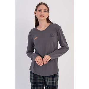 KADIN P.SUPREM O YAKA UZUN KOL ETEGI OVAL PIJAMA TAKIM - FUME - FUME - Product Image 2
