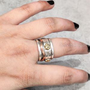 Marteau Spinner bande bohème bague en argent Sterling 925 femmes pouce anneau Fidget bijoux faits à la main fête anxiété hommes Spinner anneau - Product Image 4