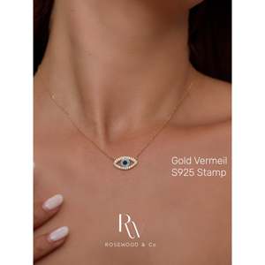 Ciondolo Occhio di Allah in Platino con Collana Serpente Verde in Zaffiro Blu Placcato Oro e Collana Occhio di Allah con Diamanti Pavé - Product Image 5