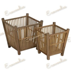 Maceta de madera antiséptica grande recién llegada, conjunto de adorno de jardín personalizado, patrón de cesta de estilo tejido, maceta decorativa para exteriores - Product Image 6