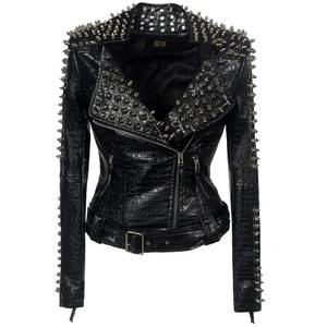 Chaqueta de cuero con remaches Steampunk Rock para mujer, ropa informal corta ajustada, bordado gótico, abrigo de locomotora de cuero Pu para mujer - Product Image 1