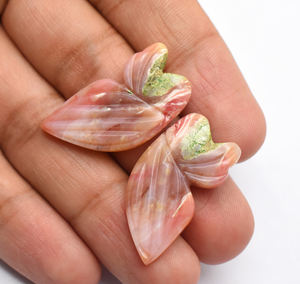 แกะสลักมือโอปอลสีชมพูธรรมชาติรูปผีเสื้อขนาด31X7มม. แกะสลักโอปอลคริสตัลสวยงามขนาด32.80ชิ้น - Product Image 3