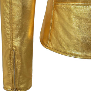 Veste de moto d'hiver personnalisée écologique, légère et surdimensionnée, en cuir jaune brillant pour femmes - Product Image 6