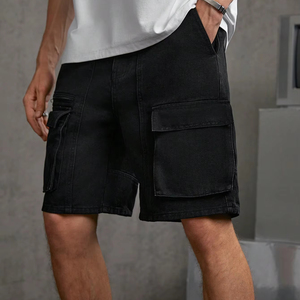 Pantalones cortos de mezclilla con bolsillo cargo negro para hombre, pantalones cortos de pierna recta de cinco puntos, pantalones cortos informales de moda de verano para hombre - Product Image 3