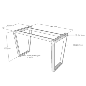 Pieds de table industriels en fer trapézoïdal 25x50mm 58x100x70cm - Product Image 2
