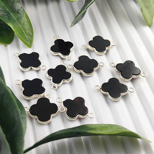 925 Sterling Silver Bezel Set Noir Onyx Trèfle Forme Gemme Connecteurs charme Trèfle Connecteur Bijoux Résultats Composants - Product Image 4