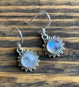 Indien fait à la main en argent Sterling 925 rond naturel arc-en-ciel pierre de lune à la mode fête goutte boucle d'oreille cadeau elle - Product Image 1